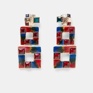 Vintage Inspired Multicolored Square Drop Earrings